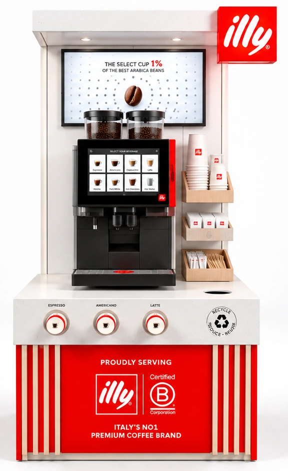 illy On The Go self-serve coffee machine and branded station